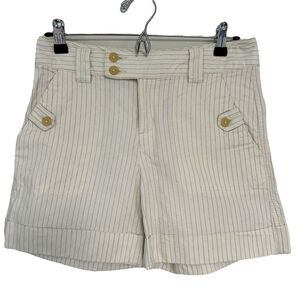 Banana Republic Cream Navy Striped Cotton Linen Blend Shorts Size 4